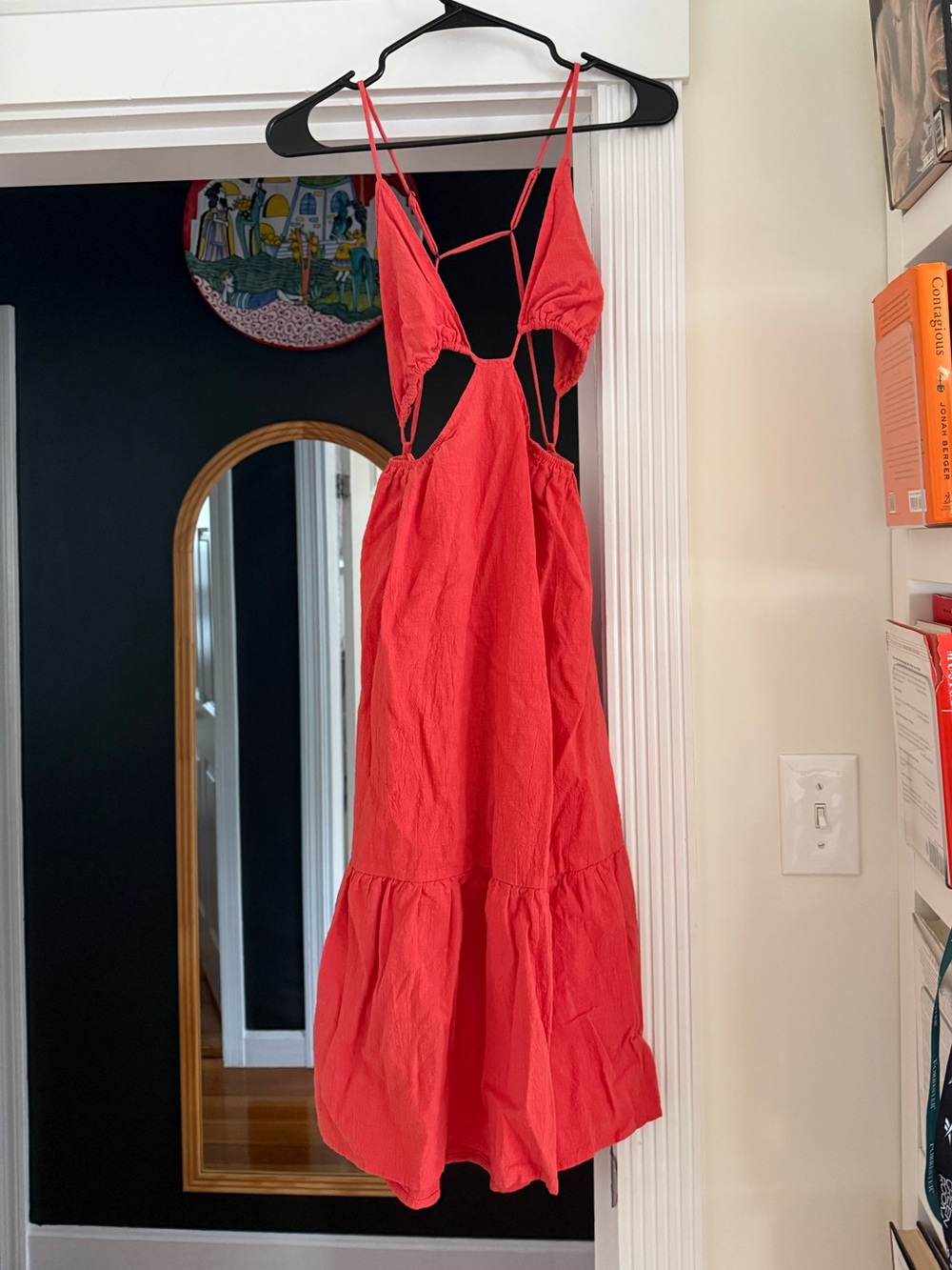 L.N.C. REVOLVE Coral Cutout Strappy Midi Dress Size S